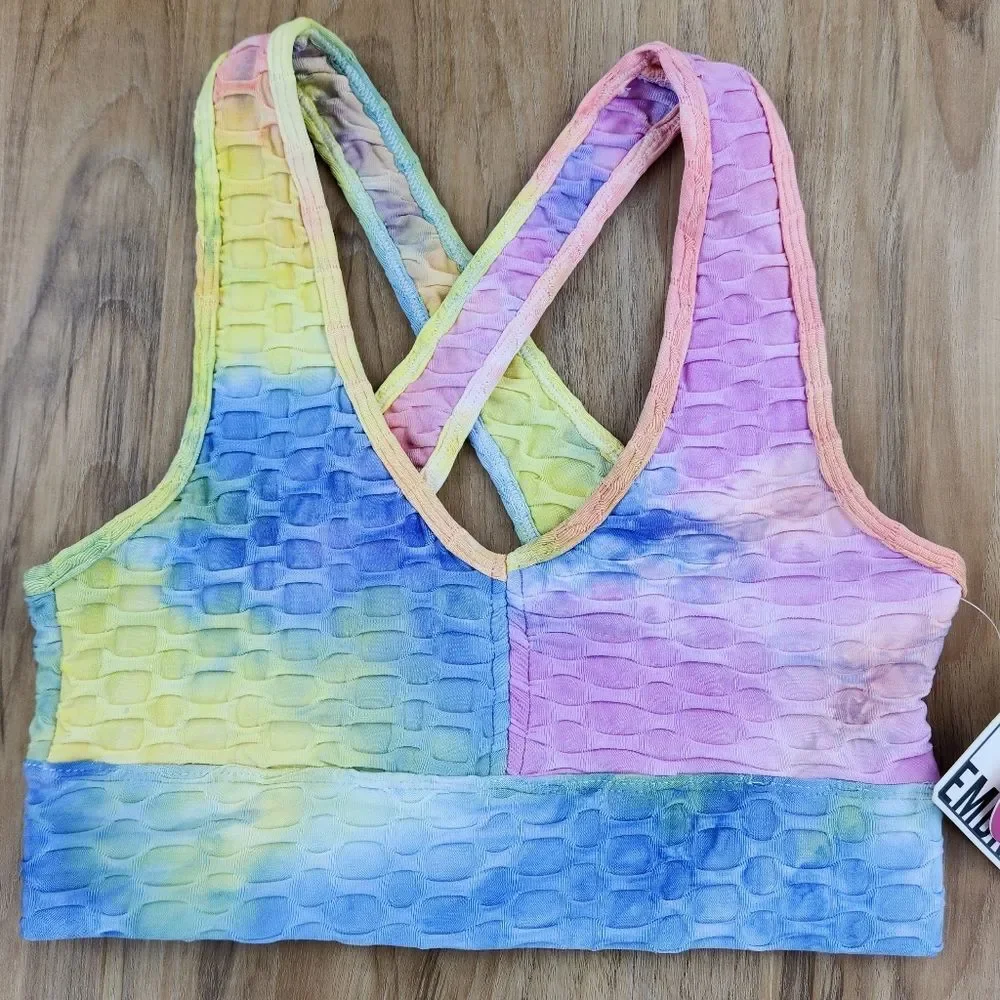 🔸️NWT Pastel Tie Dye Honeycomb Sports Bra & Pants Athletic Set Small